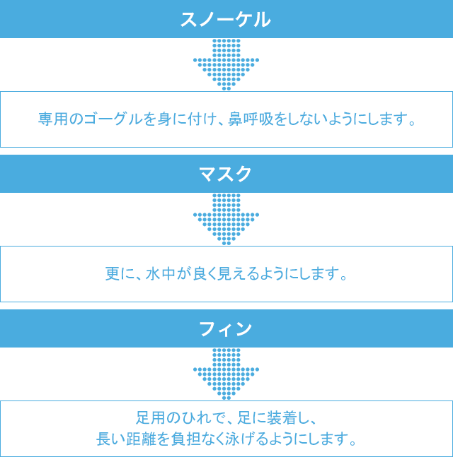 スノーケルに使用する3つの道具