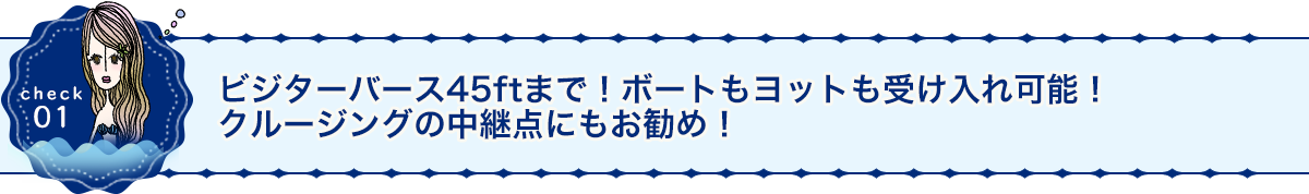 ビジターバース45ftまで！ボートもヨットも受け入れ可能！クルージングの中継点にもお勧め！